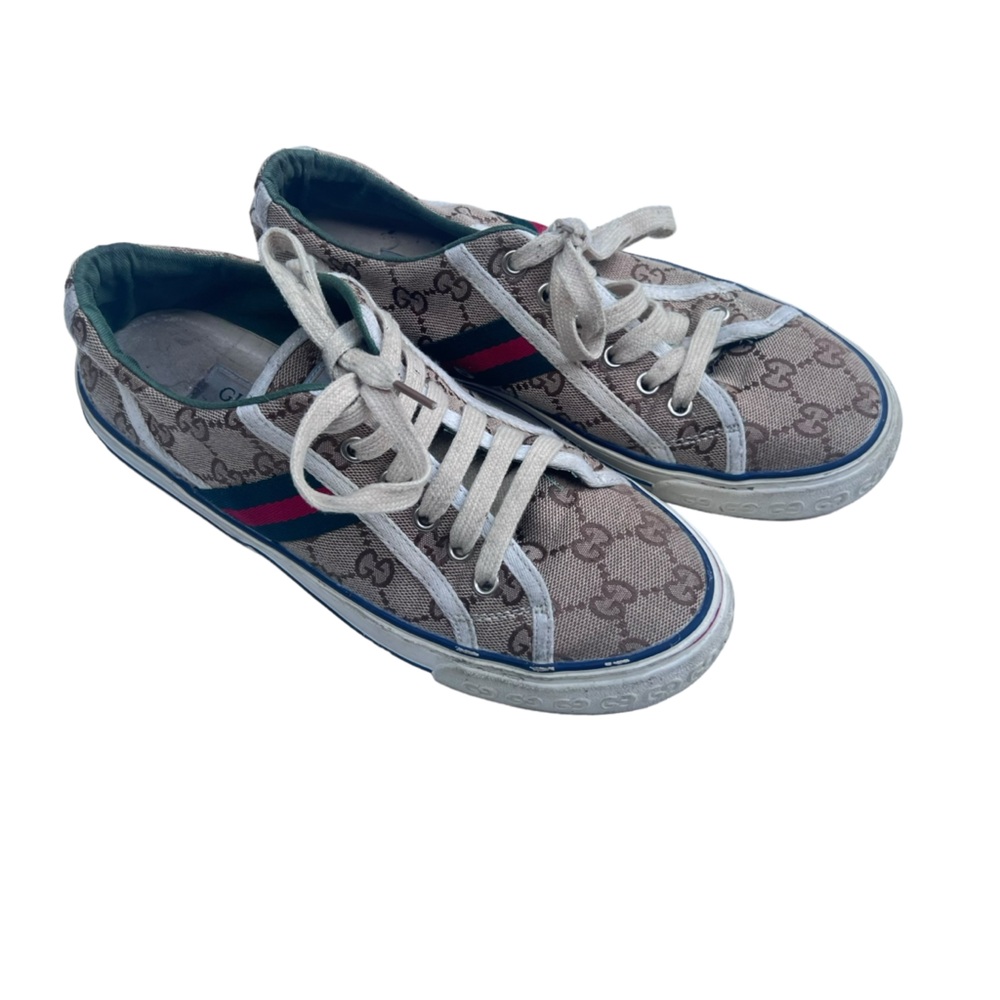 Gucci Brown Monogram Low-Top Sneakers with Red and Green Web - Picture 6 of 11